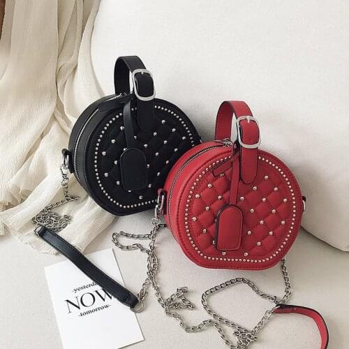 Wriufred Women Bag 2021 new female handbag rhombus rivet small round bag tide portable messenger bag sweet shoulder bag