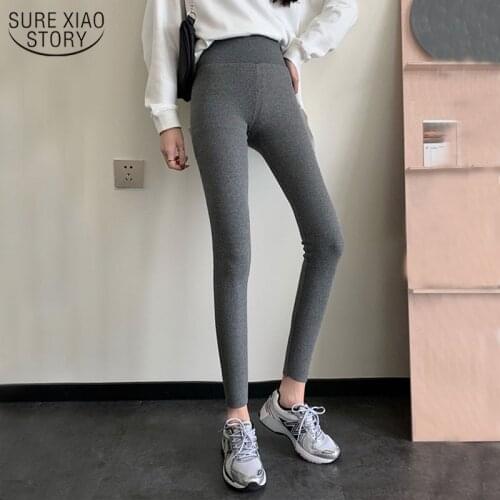 New Korean Winter Solid Casual Cotton Trousers High Elasticity Velvet Womens Leggings Keep Warm High Waist Slim Yoga Pant 12938