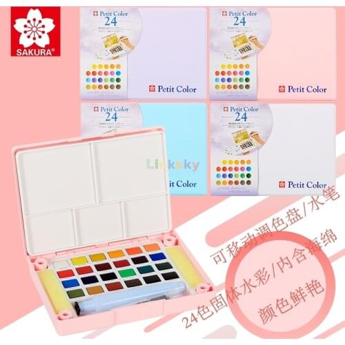 New Sakura Crepas Petit Color 24 colors Portable Sketch Set, Macarone box,Convenient Mini Size Pallet,Artists Art supplies