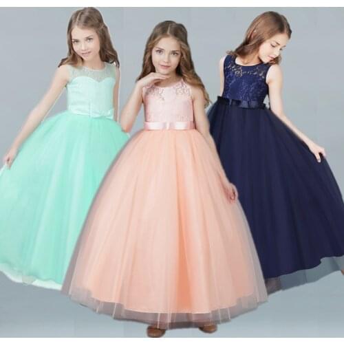 Elegant Long Embroidery Dresses for Girls Graduation Wedding Tulle Dress for Girl Formal Prom Party Gown Teenager Vestidos 8 14T