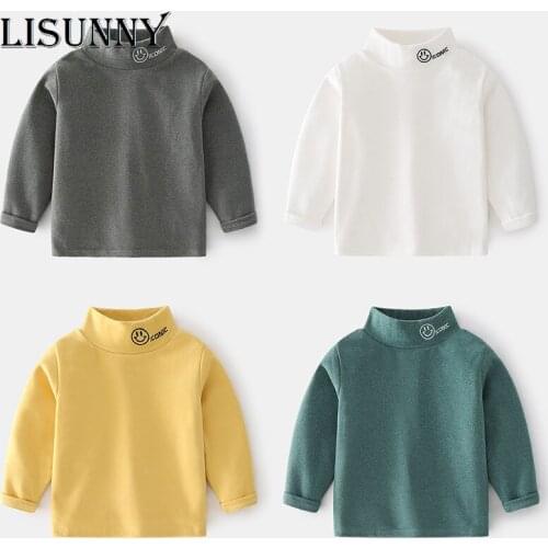 Fall Baby Boys T Shirt Turtleneck Long Sleve Solid Clothes 2021 Fashion Children Clothing De Velvet Toddler Girls Bottomed Shirt