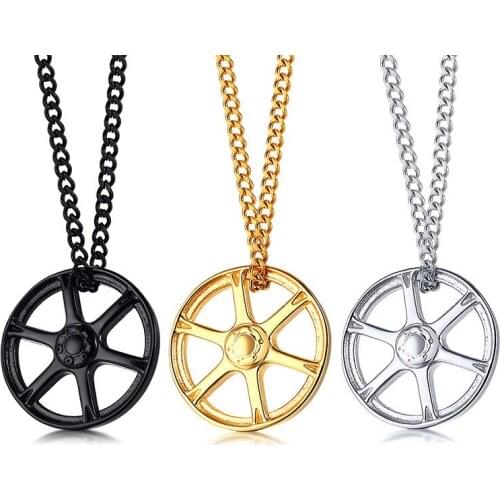 Hip Hop Gold Black color Stainless Steel Tire Pendant Necklace for Men Necklaces Fashion Jewelry Accessories Dropshipping