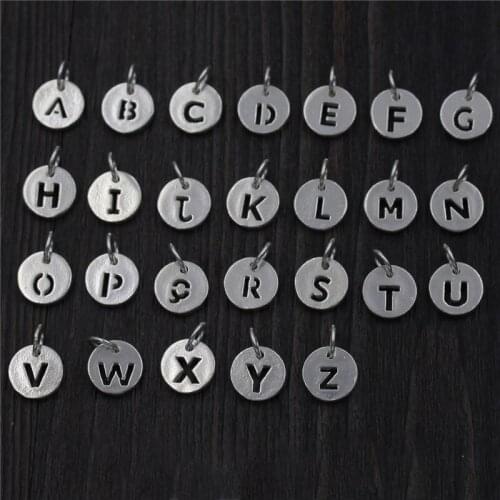 S925 Sterling Silver Pendant Luck Letter Round Pendant 1PCS DIY Part 10mmW