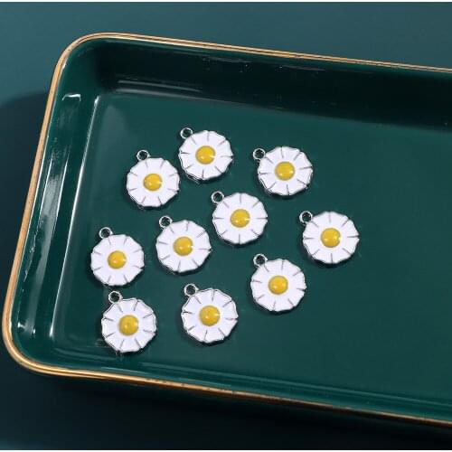 Dripping Oil Daisy Charms Pendant Silver Color Metal Cute Enamel Flowers Pendant For Earrings Handmade DIY Jewelry Accessories