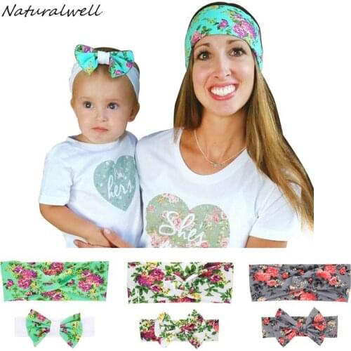 Naturalwell Mom and me matching turban headband Soft Cotton Bow Hairband Knot Head Wrap Mom daughter Hairband Accessories HB511
