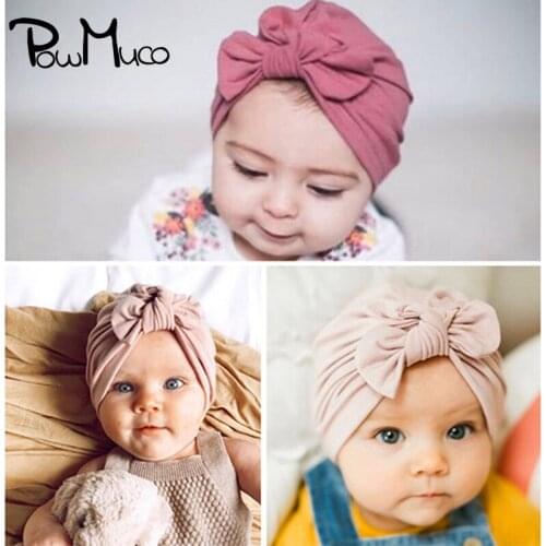 Powmuco Newborn Infant Cotton Hat Fashion Handmade Bowknot Baby Girs Caps Solid Color Bows Bonnet Children Headwear Holiday Gift