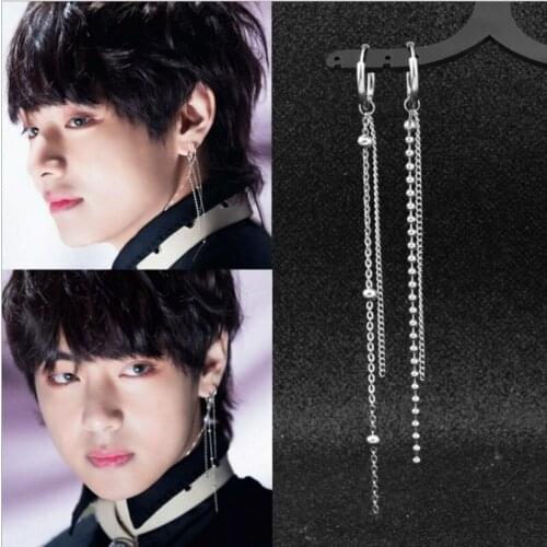 Bulletproof Youth League Jintaixiang the Same Sharp Cone Bead Chain Earrings Wholesale Mens Stainless Steel Piercing Ear Clips