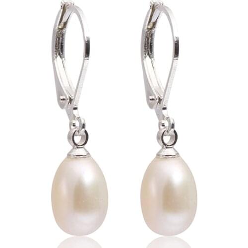 7-8mm Teardrop Freshwater Pearl Dangle Earrings Fashion Jewelry Christmas Party Gifts Stud Earrings White Pink Purple Black