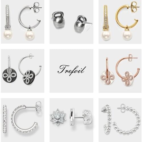 Creole Love Knot Kettlebells Hinged Hoop Earrings, Wedding Fashion Jewelry Black White Round 925 Sterling Silver Gift For Women