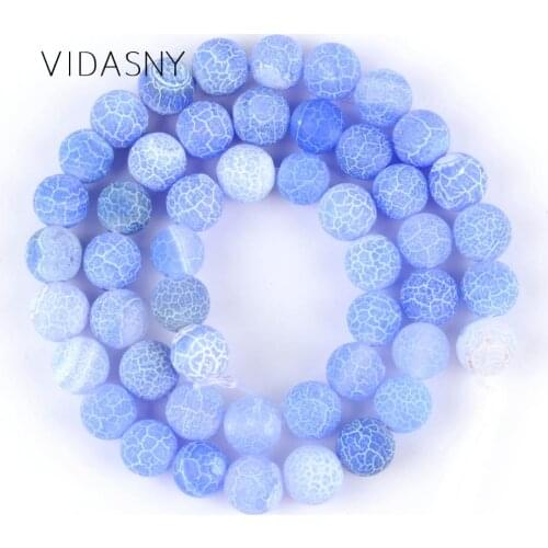 Light Blue Matte Frost Cracked Agates Natural Onyx Round Stone Beads For Jewelry Making 4mm-12mm Spacer Beads Diy Bracelet 15