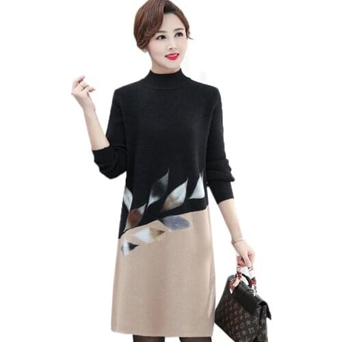 Half High Collar Hedging Sweater Women Mid-long Middle-Aged and Elderly Womens Clothing XL Long Sleeve Base Lady Sweaters Dress