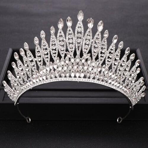 Trendy Rhinestone Crystal Silver color Big Crown Bridal Wedding Tiara Women Beauty pageant Bridal Hair Accessories Hair Jewelry