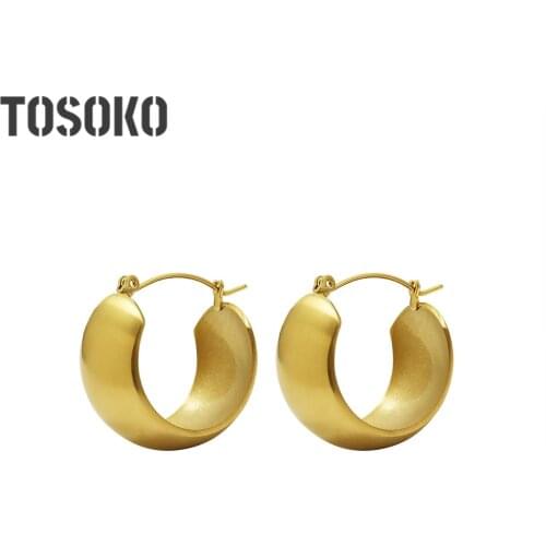 TOSOKO Stainless Steel Jewelry Large Circle Brushed Fog Face Earrings Womens Exaggerated Fashion Earrings BSF491