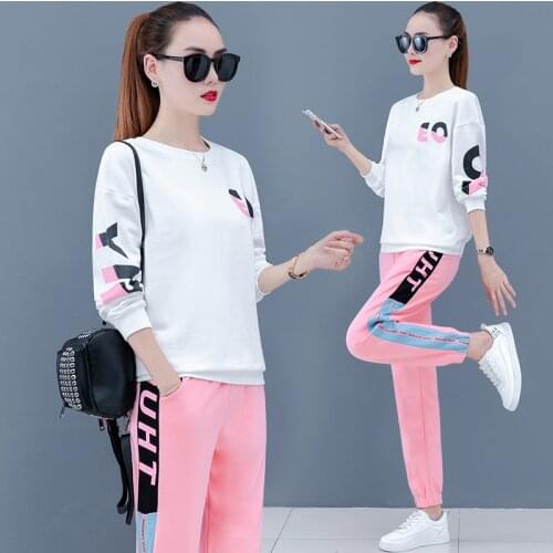Spring Autumn Korean 2 Piece Set Loose Sweater Long Sleeve Printing Fashion Two Piece Pants Set Women Clohtes