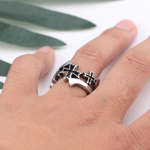 Vintage Cross Ring For Men And Women Gothic Hip Hop Party Punk Cool Adjustable Stainless Steel Jewelry Gift Anillos Bague