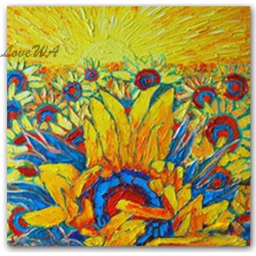 Heavy Textured 3D Thick Sunflower Art Oil Paintings Wall Pictures Decoration Canvas Floral Oil Paintings Wall Hangings Artwork