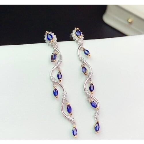 CoLife Jewelry 100% Natural Blue Sapphire Drop Earrings 2.5mm*5mm Marquise Cut Sapphire Earrings 925 Silver Sapphire Jewelry