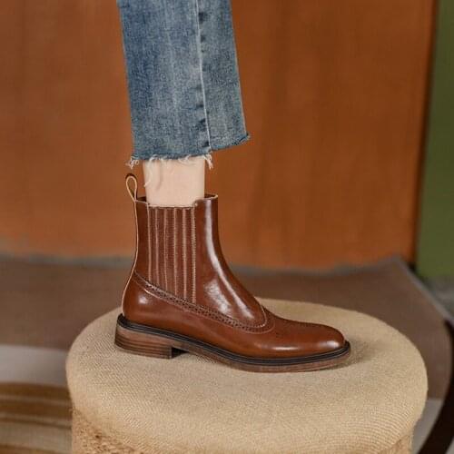 New Fall Shoes Women Retro Ankle Boots Women 2021 Fashion Women Shoes Split Leather Chelsea Boots Comfort Low Heel Women Shoes