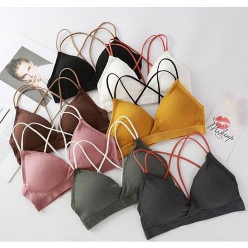 Womens Bras Beauty Back Underwear No Steel Ring Bra Cross Solid Color Gathered Sexy Vest Sling Womens Intimates