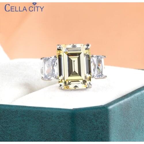 Cellacity 10*14mm Big Yellow Topaz Gemstone Ring For Charm Lady Silver 925 Jewelry Ring For Women Size 6-10 wholesale Gift