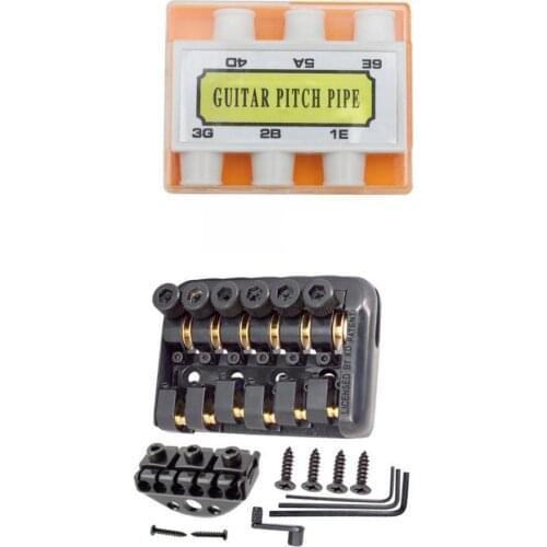 1 Set Saddle Guitar Fixed Bridge Tailpiece with Pitch Pipe Lock Nut Wrenchs for Headless Electric Guitar Parts