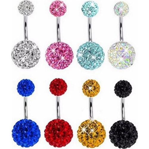 1Pc Zircon Surgical Stainless Steel Navel Piercing Double Crystal Belly Button Rings Belly Piercing Sexy Body Jewely Accessory