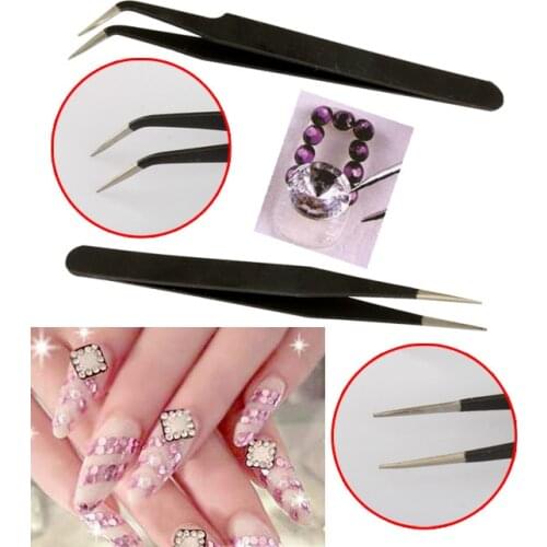 2 Black Acrylic Gel Nail Art Rhinestones Paillette Nipper Picking Tool