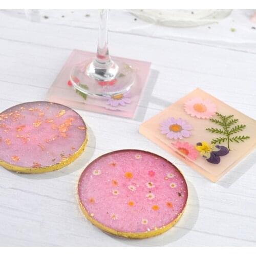 2Pcs Round Square Coaster Resin Mold Kit Geode Agate Resin Coaster Molds Glossy Coaster Cup Mats Molds Resin Craft Tools