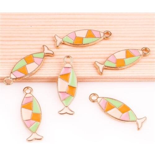 50pcs 24*8mm Golden alloy enamel Colorful fish pendant Charm For DIY Jewelry Accessories Finding Making Necklaces