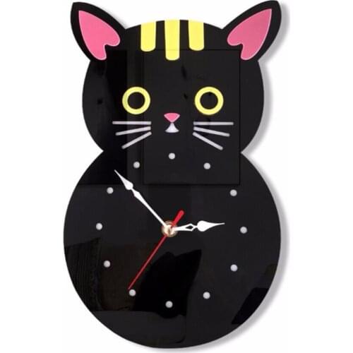 1pc Acrylic Clocks Wall Stickers Creative Cartoon Cat Shaped Wall Clock stick Way Silence Wall hanging Clocks Home Decor