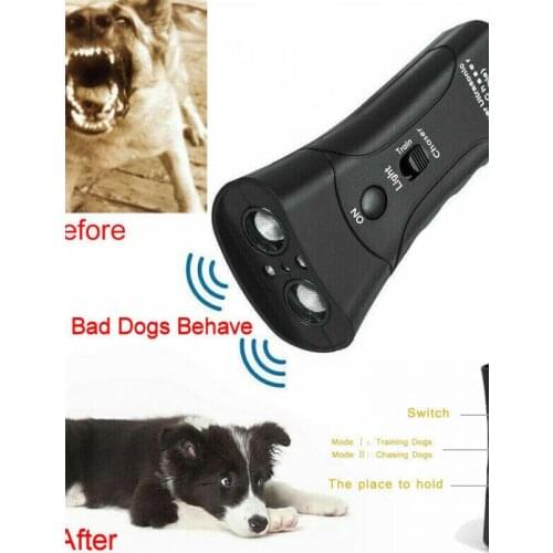 Pet Anti Dog Barking Pet LED Light Trainer Ultrasonic Gentle Chase Training Double Head Trumpet