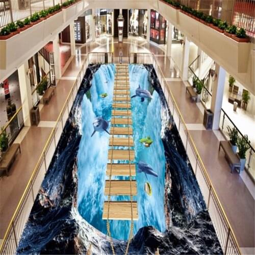 Beibehang Large custom painting wear waterproof wooden waterfall cliff thickened flyover dolphin bathroom and kitchen floor 3D