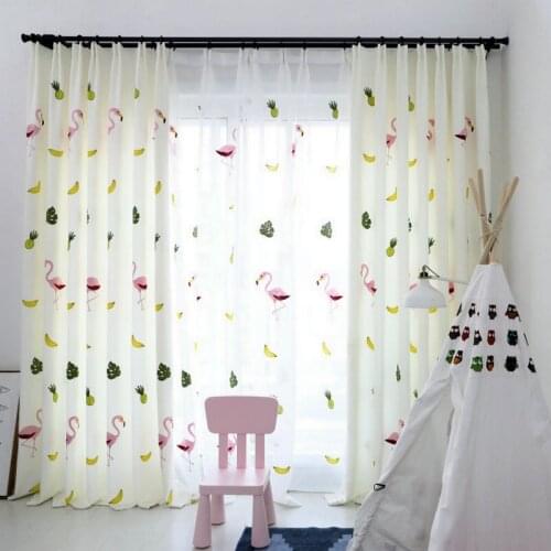 White Linen Flamingo Pattern Embroidery Curtains Eco-friendly Breathable Curtains Fabric for LivingRoom Window Drapes Ready Made