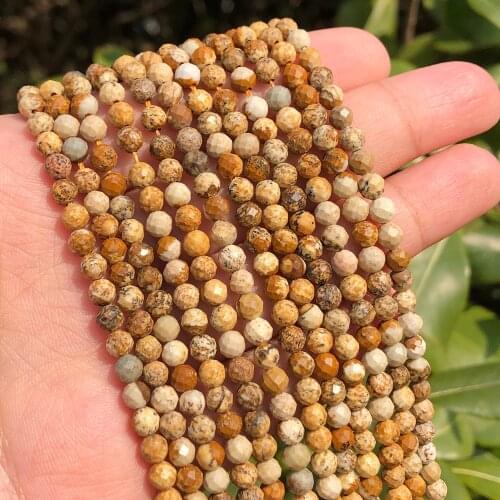 Natural Faceted Picture Jaspers Stone Beads Loose Beads For Jewelry Making DIY Bracelets Necklace 15'' Strands 2mm 3mm 4mm