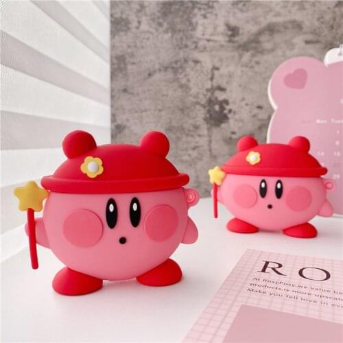 Cute Cartoon Kirby Keychian Earphone Case For Airpods 1/2 Pro Wireless Bluetooth Headset Classic Game Pendant Cover Fundas
