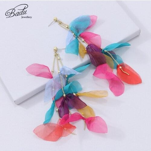 Badu Long Drop Yarn Flower Earrings for Women Fashion Wedding Bridal Tassel Dangle Earring 2020 Fashion Handmade Charm Jewelry