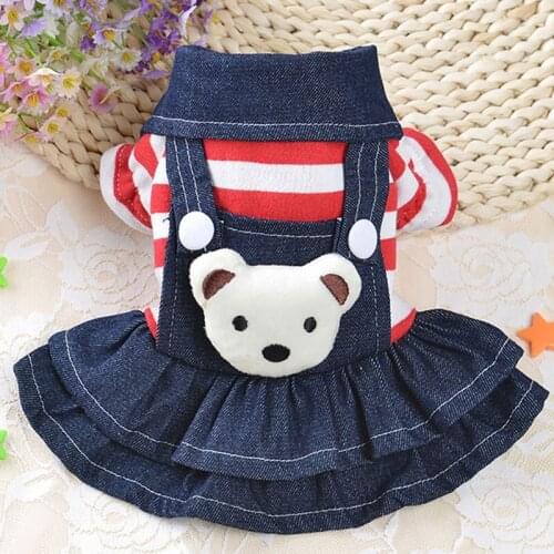 Denim Dog Dress Striped Dog Bib Winter Autumn Cowboy Clothes For Pet Dog