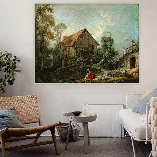 Holover Francois Boucher"The Mill"Canvas Oil Painting Western Art Decor Wall Aesthetic Home Room Interior Decoration