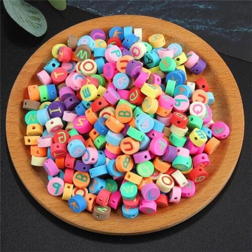 Julie Wang 100pcs 10mm Round Letters Beads Polymer Clay Random Color Alphabet Spacer Bead Bracelet Jewelry Making Accessory