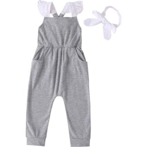 2pcs 0-24M Baby Summer Clothes Set Comfortable Leisure Chic Fashionable Kids Girls Splicing Color Rompers + Hairband