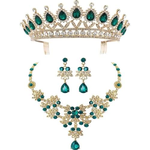 Bridal Ornament Three-Piece Alloy Necklace Crown Earrings jewelry sets Female New Wedding Accessories Factory