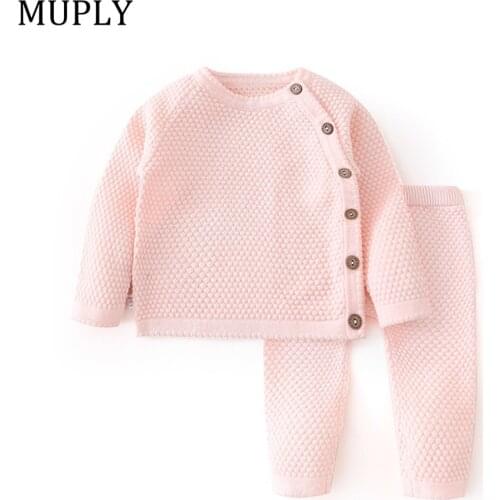 Baby Boy Girl Clothes Sets Spring Autumn Solid Newborn Baby Girl Clothing Long Sleeve Tops + Pants Outfits Casual Baby Pajamas