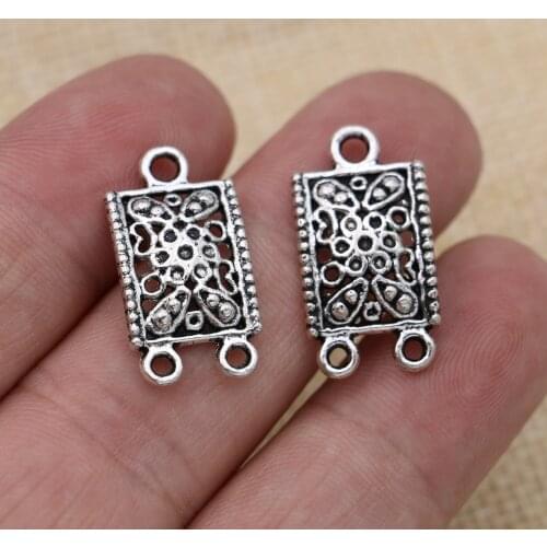 10pcs Antique Silver Plated Square Charm Connectors for Jewelry Making Earrings Findings Accessories DIY Craft