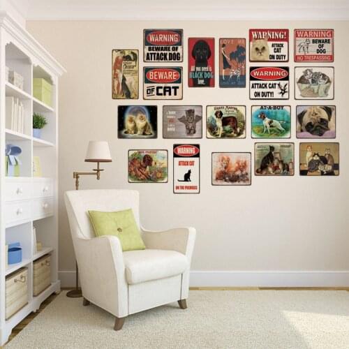 Dog Cat Pet Metal Plate Metal Animal Tin Sign Plaque Metal Vintage Wall Art Retro Home Decor 30X20CM DU-2578