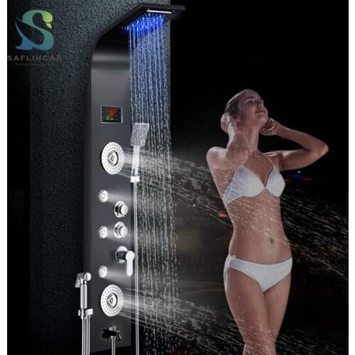 LED RGB Bathroom Shower Column Temperature Display Multifunctional Massage Shower System Hot & Cold water mixer With Spray Gun
