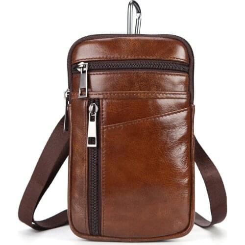 Fashion Mens Waist Packs Genuine Leather Hook Belt Buckle Shoulder Fanny Pack Small Hip Bag Man Crossbody Phone Pouch