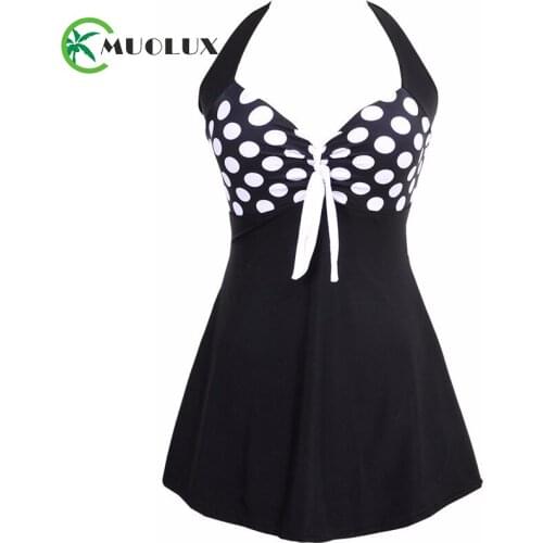 MUOLUX 2020 Stripe Padded Halter Swimwear Women One Piece Swimsuit Skirt Bow Beachwear Bathing suit Swimwear Dress Plus Size 4XL