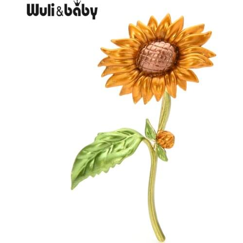Wuli&baby New Enamel Sunflower Brooches Women Men Flower Weddings Office Brooch Pins Gifts