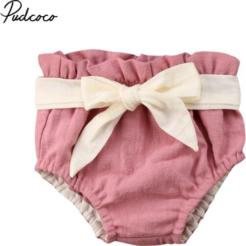 2018 Brand New Toddler Infant Bowknot Baby Girls Ruffle Bloomers PP Shorts Macrame Bottoms Solid Baby Pants Summer Clothes 3M-2T