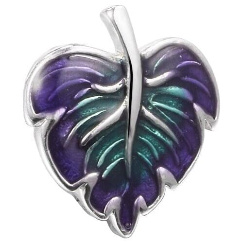 2021 New 925 Sterling Silver Purple & Green Leaf Charm Beads Fit Pandora Bracelets Women Bead for Jewelry Making Berloque
